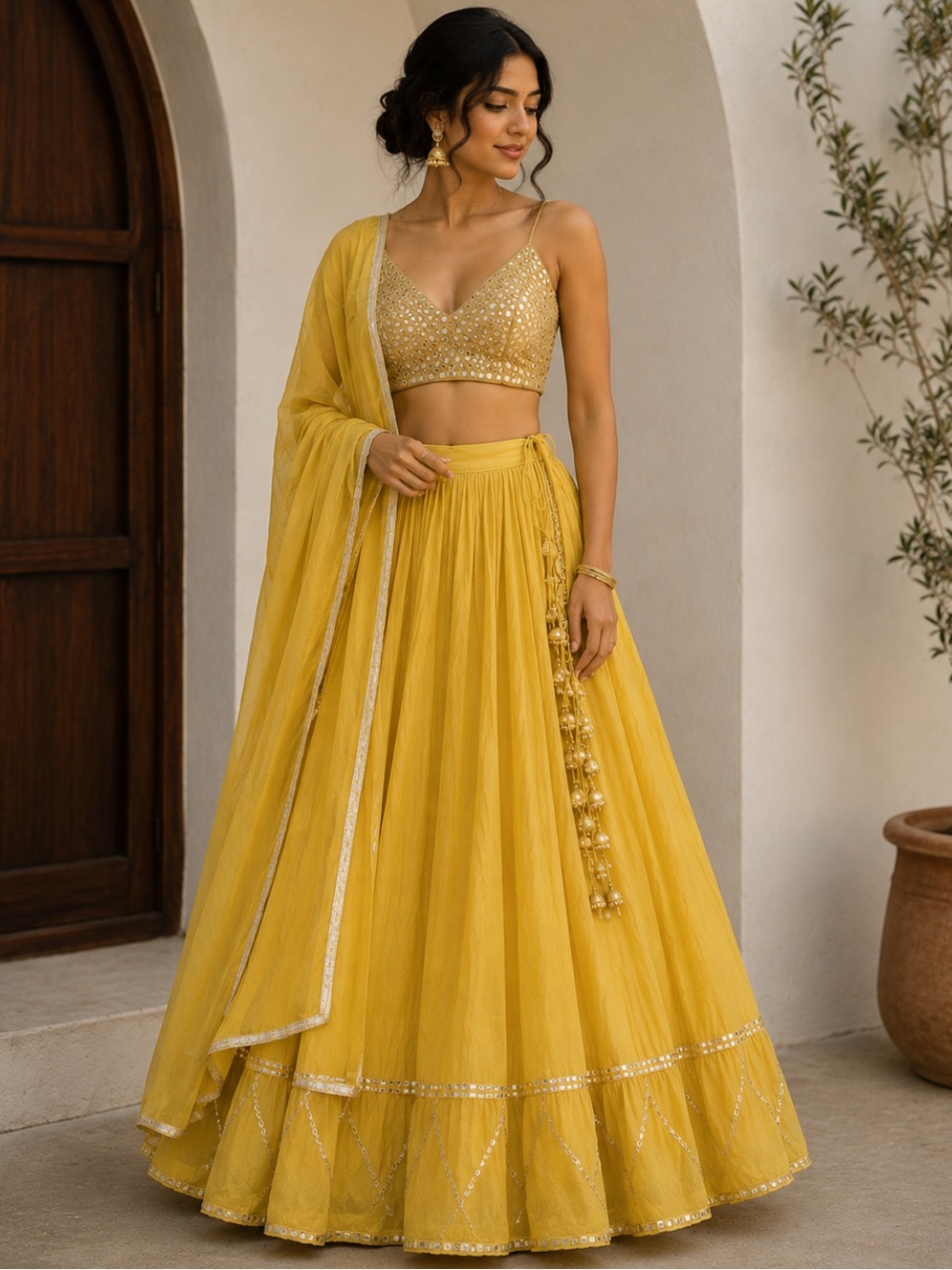 Brand new Limited edition designers original festive Yellow Gota Patti Skirt set
